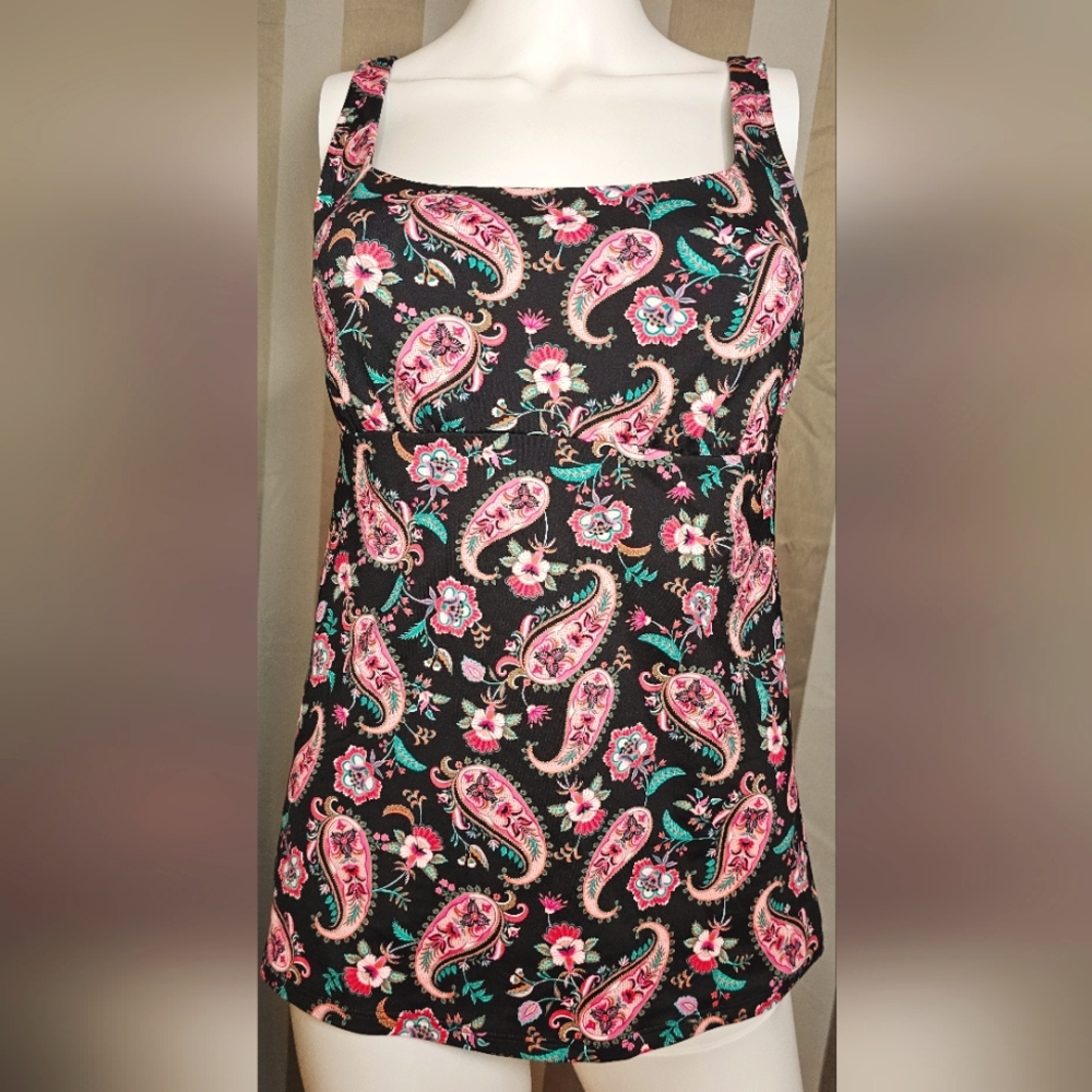 Lands' End Tankini Top Paisley Print Square Neck Women's NWT 8